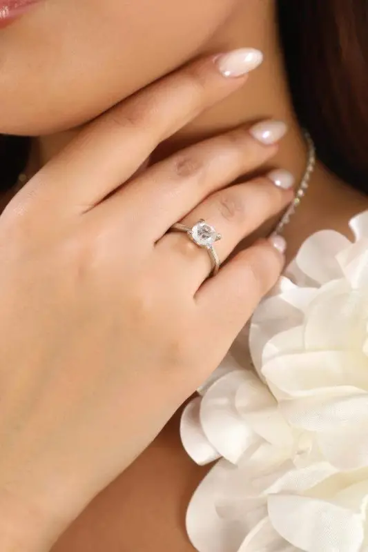 Women's White Gold Color Big Solitaire Ring - 1