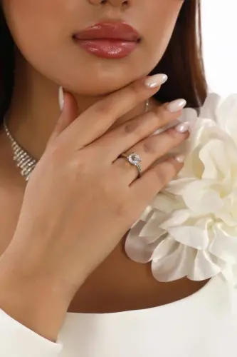 Women's White Gold Color Big Solitaire Ring - BÜYÜKBEDENIZ (1)