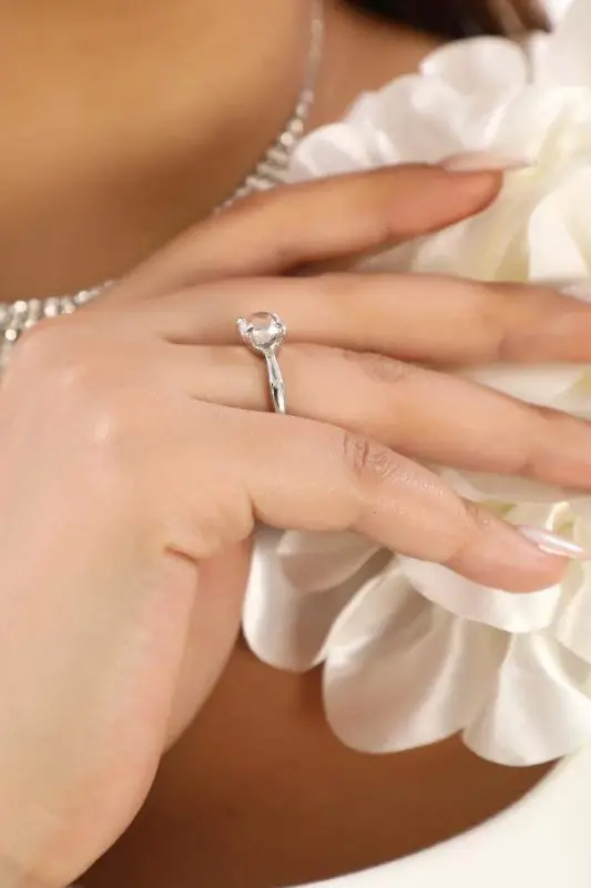 Women's White Gold Color Big Solitaire Ring - 3