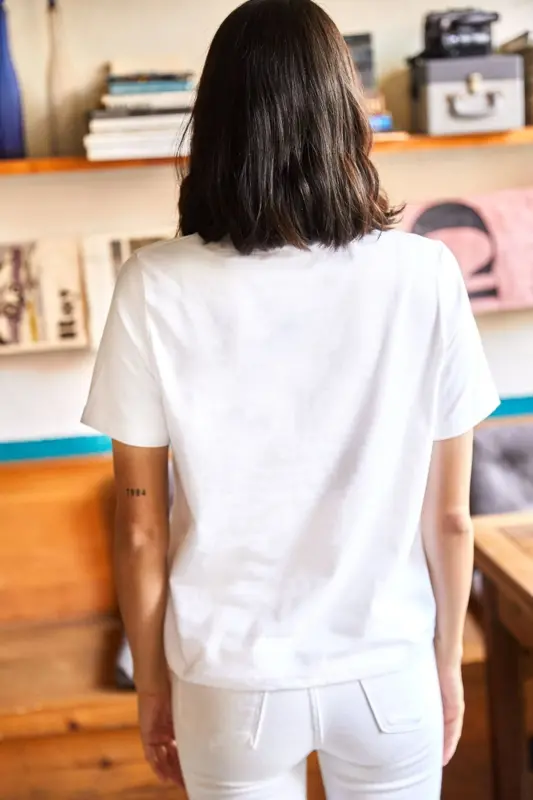 Women's White Half Fisherman Soft Touch Knitted T-Shirt - 2