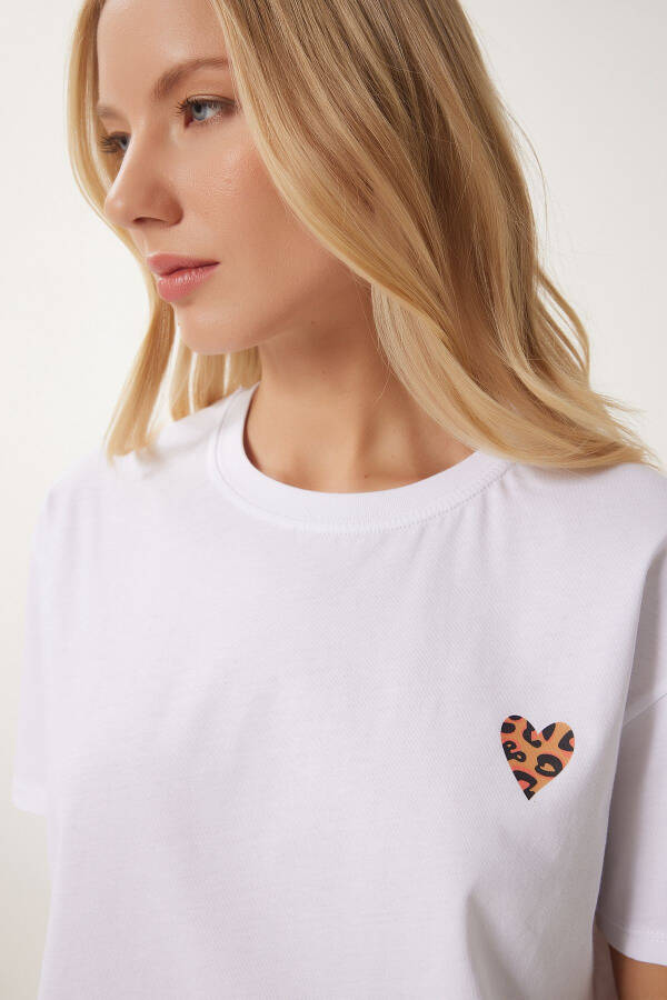 Women's White Heart Print Cotton Short Knit T-Shirt AN00224 - 1