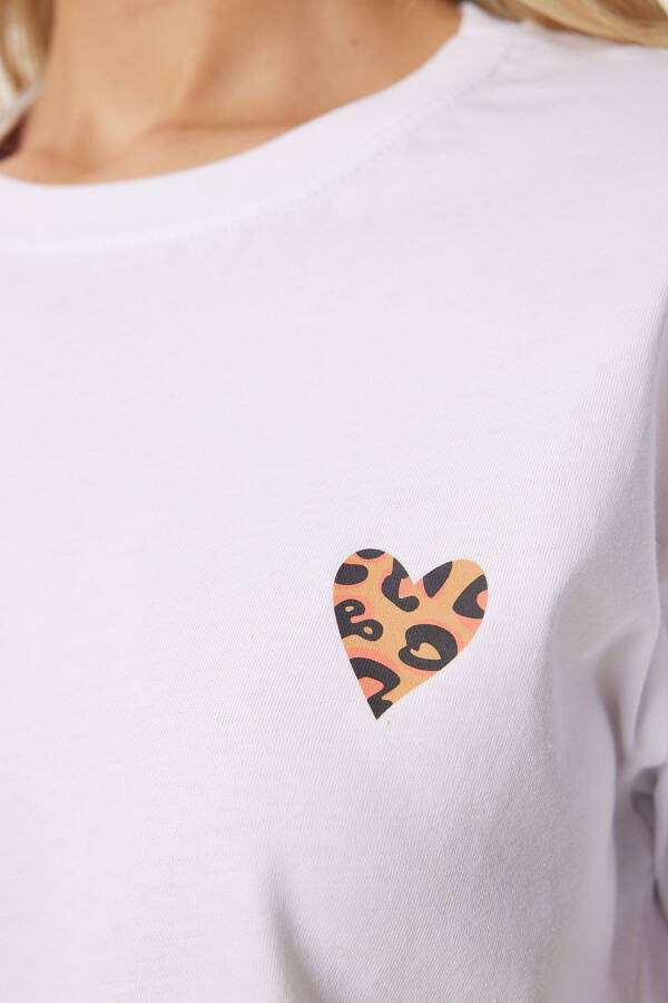 Women's White Heart Print Cotton Short Knit T-Shirt AN00224 - 6