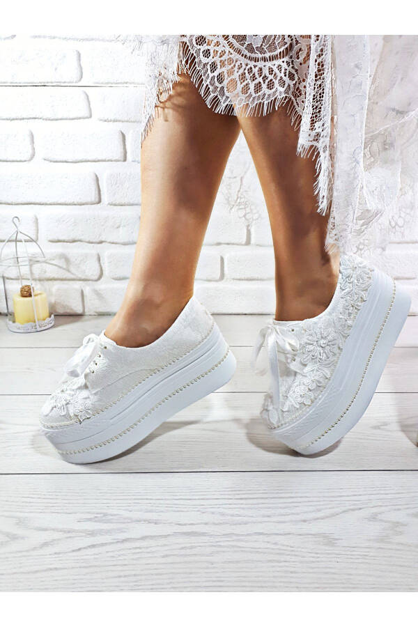 Women's White High Heel Embroidered Bridal Shoes 41208 - 6