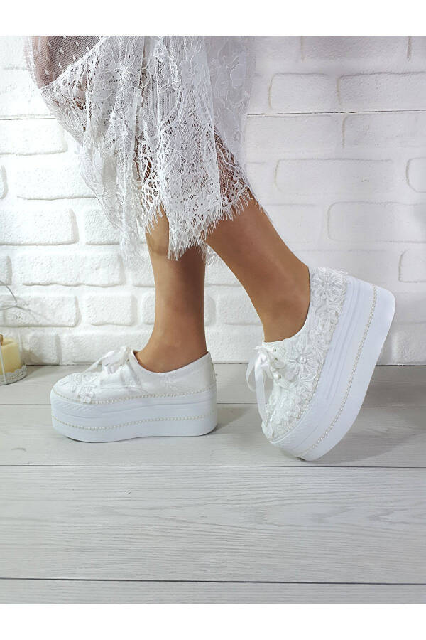 Women's White High Heel Embroidered Bridal Shoes 41208 - 7