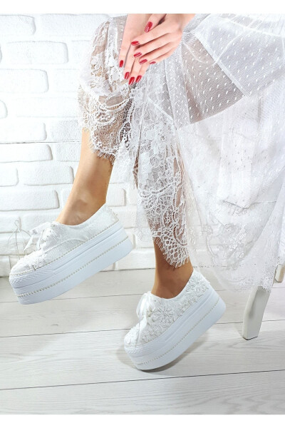 Women's White High Heel Embroidered Bridal Shoes 41208 - 8