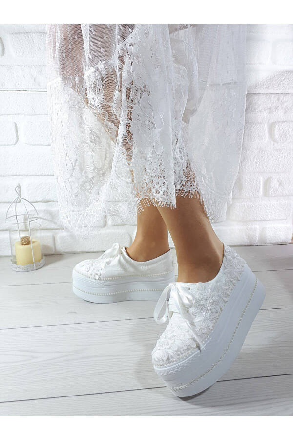 Women's White High Heel Embroidered Bridal Shoes 41208 - 9