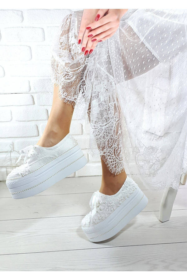 Women's White High Heel Embroidered Bridal Shoes 41208 - 3