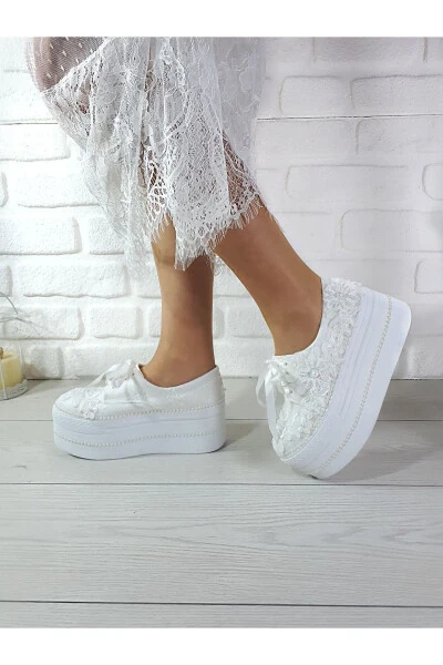 Women's White High Heel Embroidered Bridal Shoes 41208 - Modazone (1)