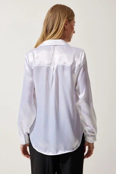 Women's White Lightweight Flowy Satin Top DD00990 - 5
