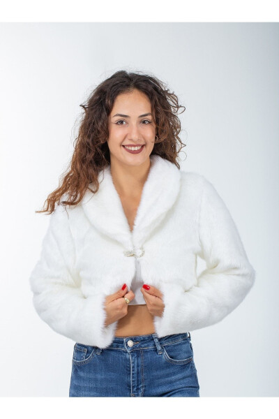 Women's White Long Sleeve Fur Dress Bridal Bolero - 6