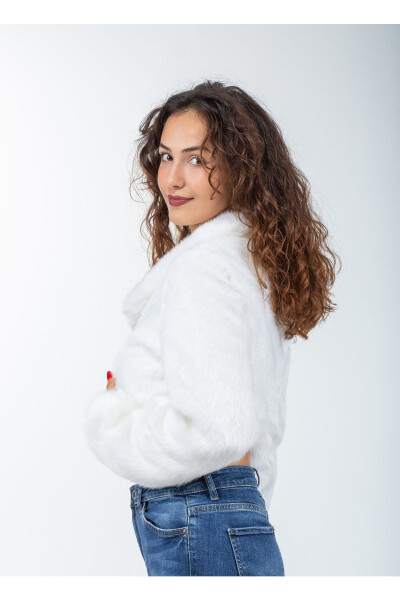 Women's White Long Sleeve Fur Dress Bridal Bolero - 8
