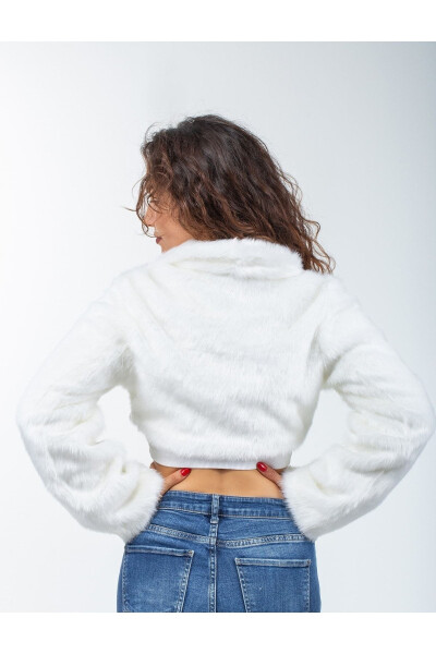 Women's White Long Sleeve Fur Dress Bridal Bolero - 9