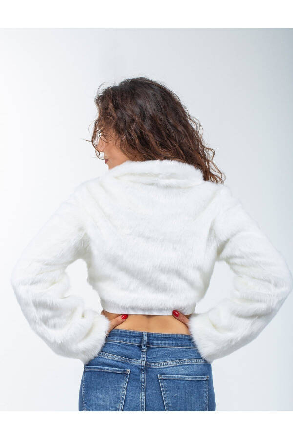 Women's White Long Sleeve Fur Dress Bridal Bolero - 4