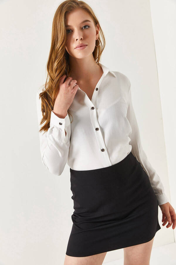 Women's White Long Sleeve Plain Shirt ARM-18Y001176 - 7