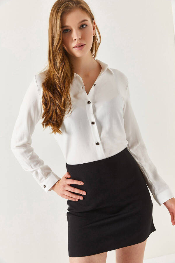 Women's White Long Sleeve Plain Shirt ARM-18Y001176 - 8