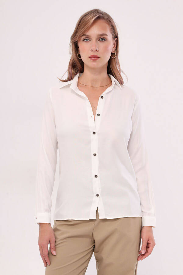 Women's White Long Sleeve Plain Shirt ARM-18Y001176 - 3