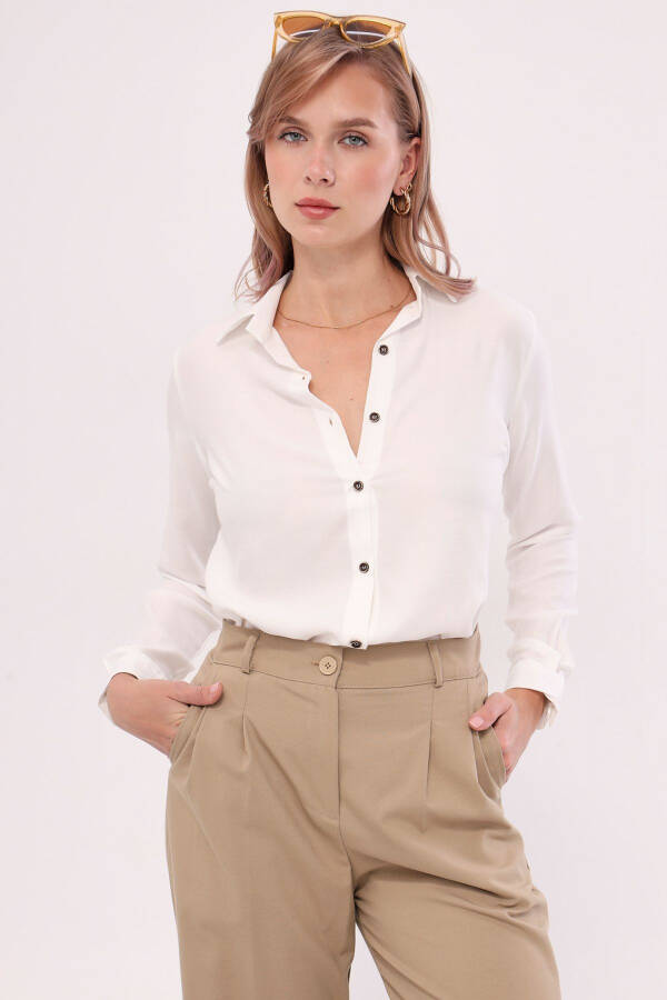 Women's White Long Sleeve Plain Shirt ARM-18Y001176 - 5