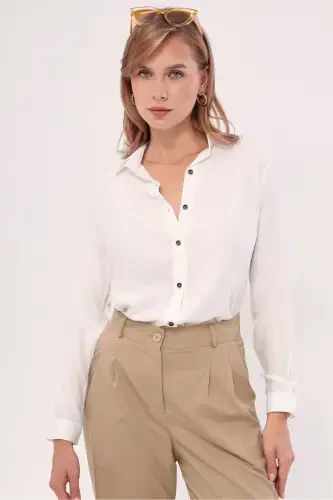 Women's White Long Sleeve Plain Shirt ARM-18Y001176 - 1