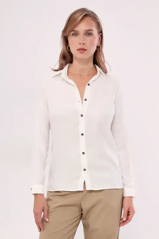 Women's White Long Sleeve Plain Shirt ARM-18Y001176 - 2