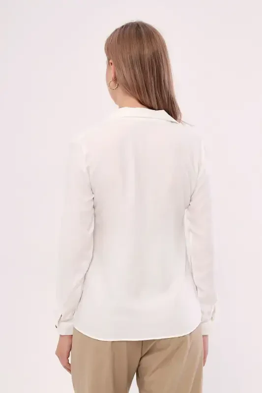 Women's White Long Sleeve Plain Shirt ARM-18Y001176 - 5