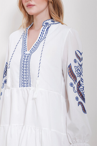 Women's White Mandarin Collar Lined Embroidered Dress ALC-X11572 - 5