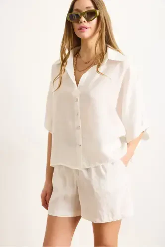Women's White Modal Top and Belted Shorts Set - OLALOOK (1)