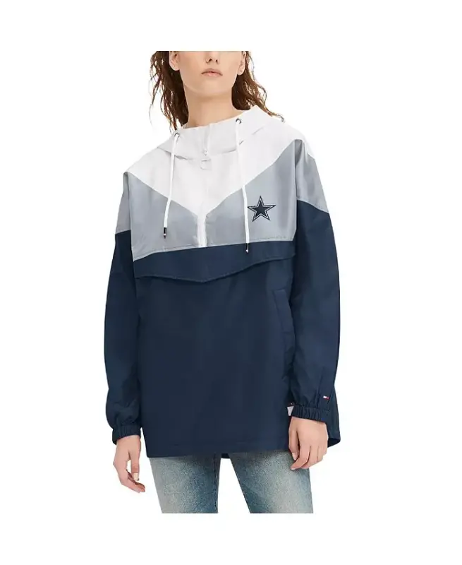 Women's White, Navy Dallas Cowboys Staci Half-Zip Hoodie Windbreaker Jacket-White, Navy - 1