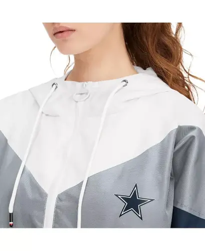 Women's White, Navy Dallas Cowboys Staci Half-Zip Hoodie Windbreaker Jacket-White, Navy - 3