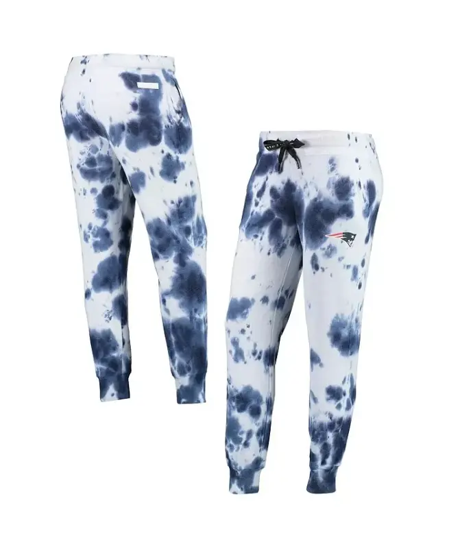 Women's White, Navy New England Patriots Melody Tie-Dye Jogger Pants - 1