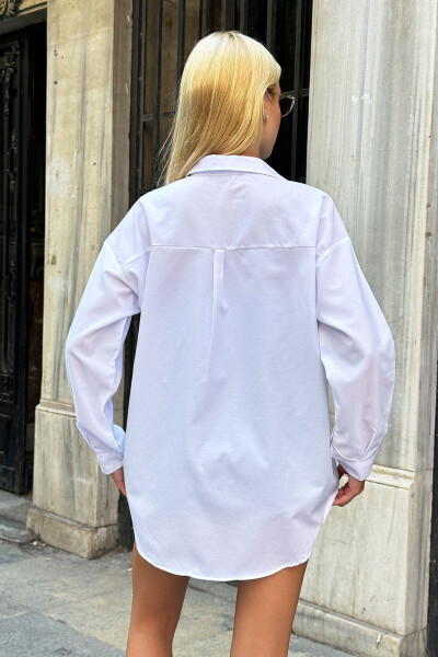 Women's White Oversize Long Woven Shirt ALC-X6828 - 11