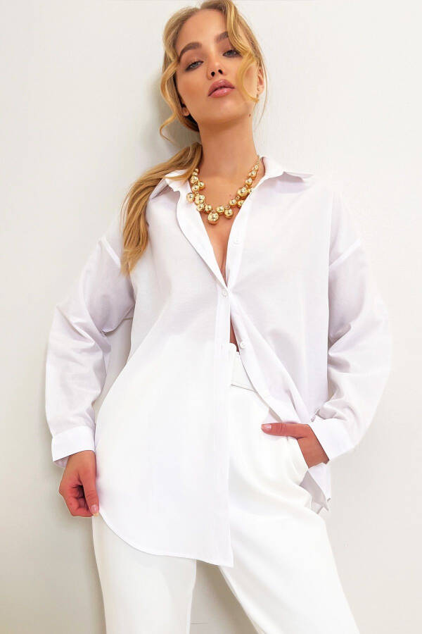 Women's White Oversize Long Woven Shirt ALC-X6828 - 1