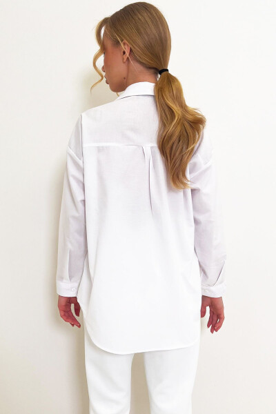 Women's White Oversize Long Woven Shirt ALC-X6828 - 6