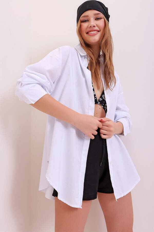Women's White Oversize Long Woven Shirt ALC-X6828 - 12