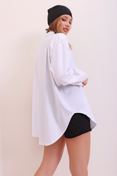 Women's White Oversize Long Woven Shirt ALC-X6828 - 17