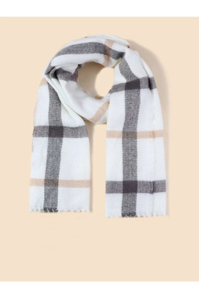 Women's White Plaid Thick Scarf - 5