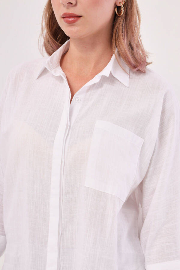 Women's White Pocket Loose Linen Shirt ARM-21Y001035 - 4