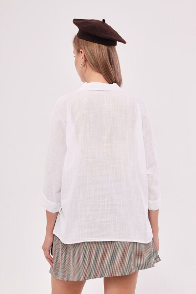 Women's White Pocket Loose Linen Shirt ARM-21Y001035 - 5