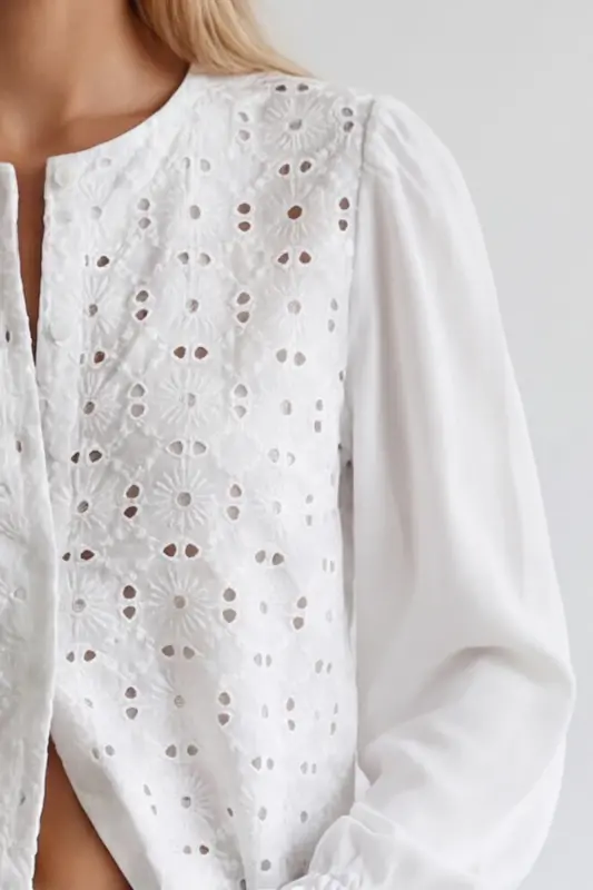 Women's White Princess Sleeve Ruffle Guipure Lace Blouse ALC-X11430 - 4