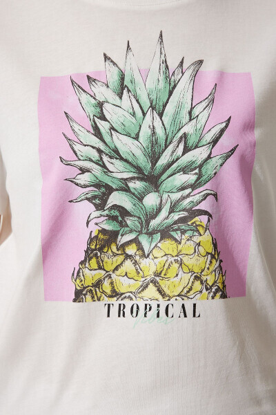 Women's White Printed 100% Cotton Knit T-Shirt WO00037 - 5