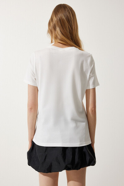 Women's White Printed 100% Cotton Knit T-Shirt WO00037 - 6