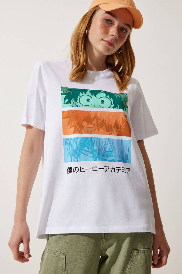 Women's White Printed Oversize Knit T-Shirt WO00034 - 1