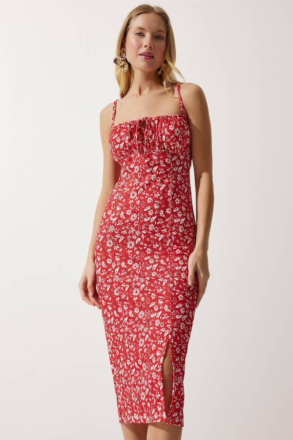 Women's White Red Floral Slit Summer Knit Dress CI00029 - 1