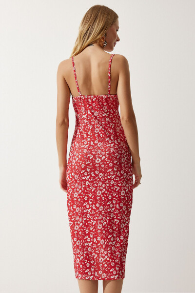 Women's White Red Floral Slit Summer Knit Dress CI00029 - 6