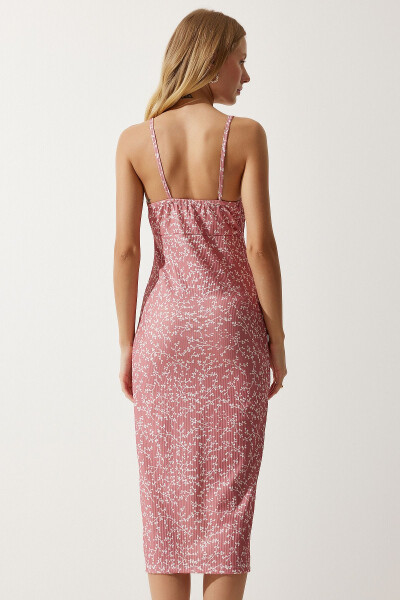 Women's White Rose Pink Floral Slit Summer Knit Dress CI00029 - 5