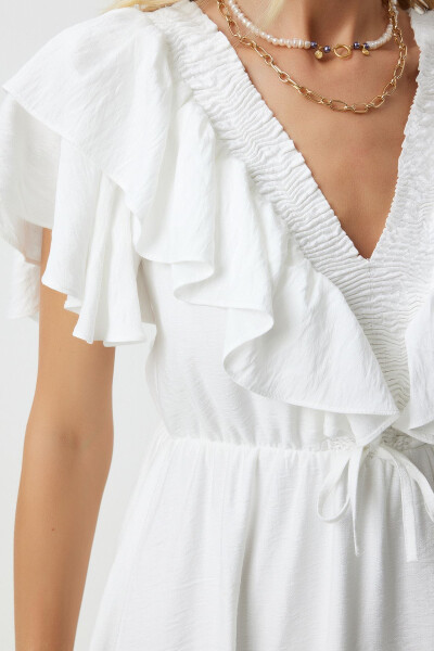 Women's White Ruffle Summer Elastic Knit Dress RV00196 - 5