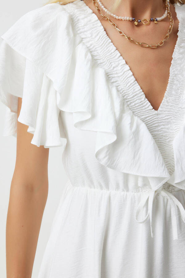 Women's White Ruffle Summer Elastic Knit Dress RV00196 - 5