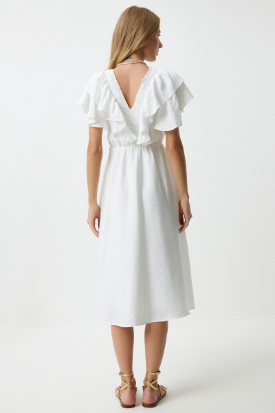 Women's White Ruffle Summer Elastic Knit Dress RV00196 - 6