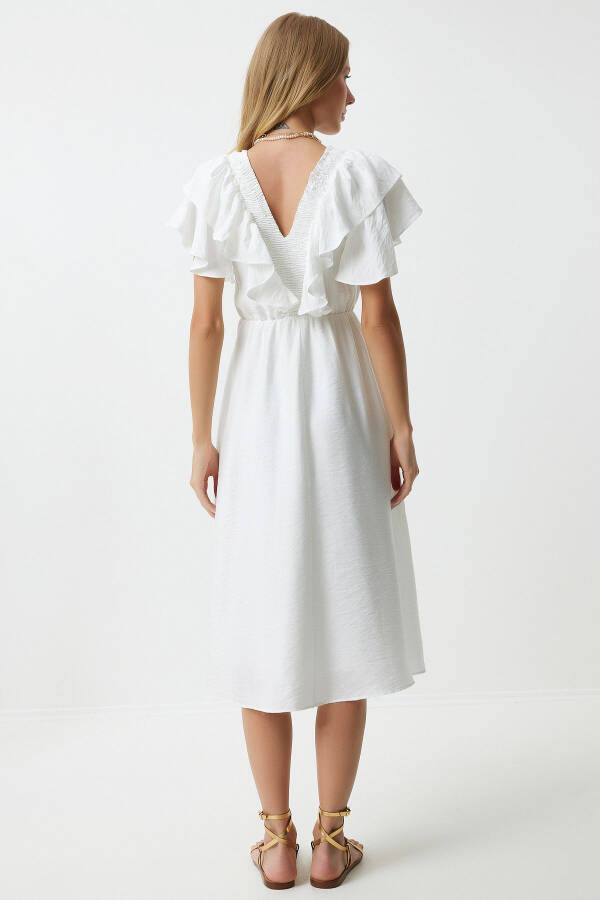 Women's White Ruffle Summer Elastic Knit Dress RV00196 - 6