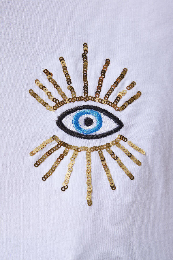 Women's White Scalloped Embroidered Oversized Cotton Knit T-Shirt MP00027 - 5