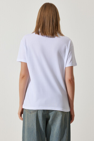 Women's White Scalloped Embroidered Oversized Cotton Knit T-Shirt MP00027 - 6